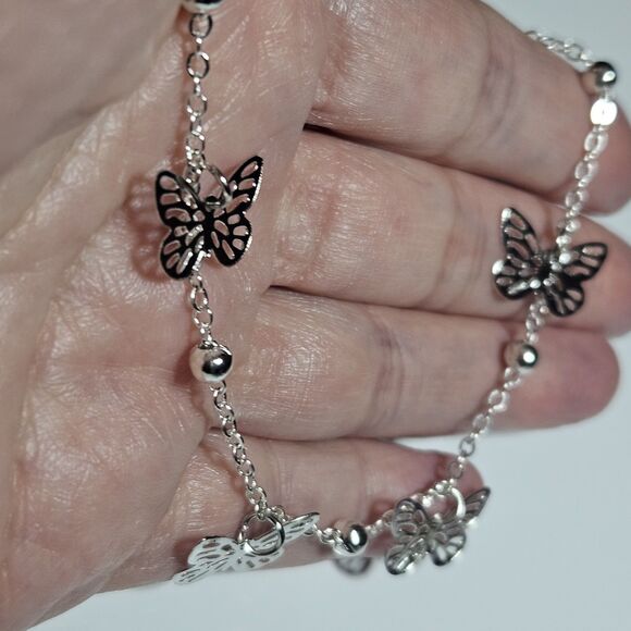 Womens Silver Tone Filigree Butterfly Ankle Bracelet Anklet 8.5 - 11" - Picture 3 of 15